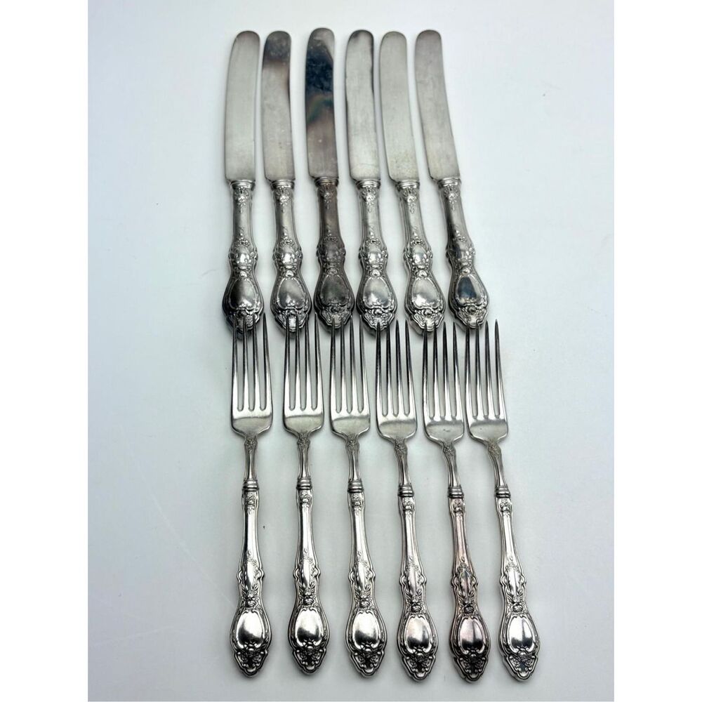 Antique 1847 Rogers Bros Silverplate Fork Knife Flatware Set of 12 EO2184